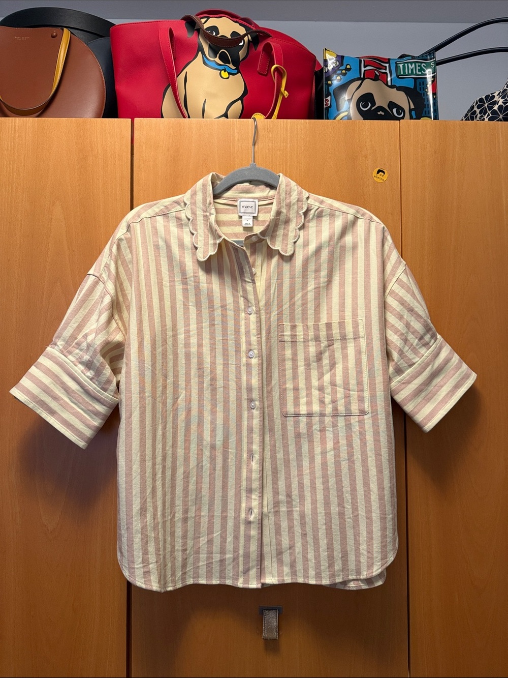 Maeve Pink & Cream Scallop Collar Striped Top
Runs Big